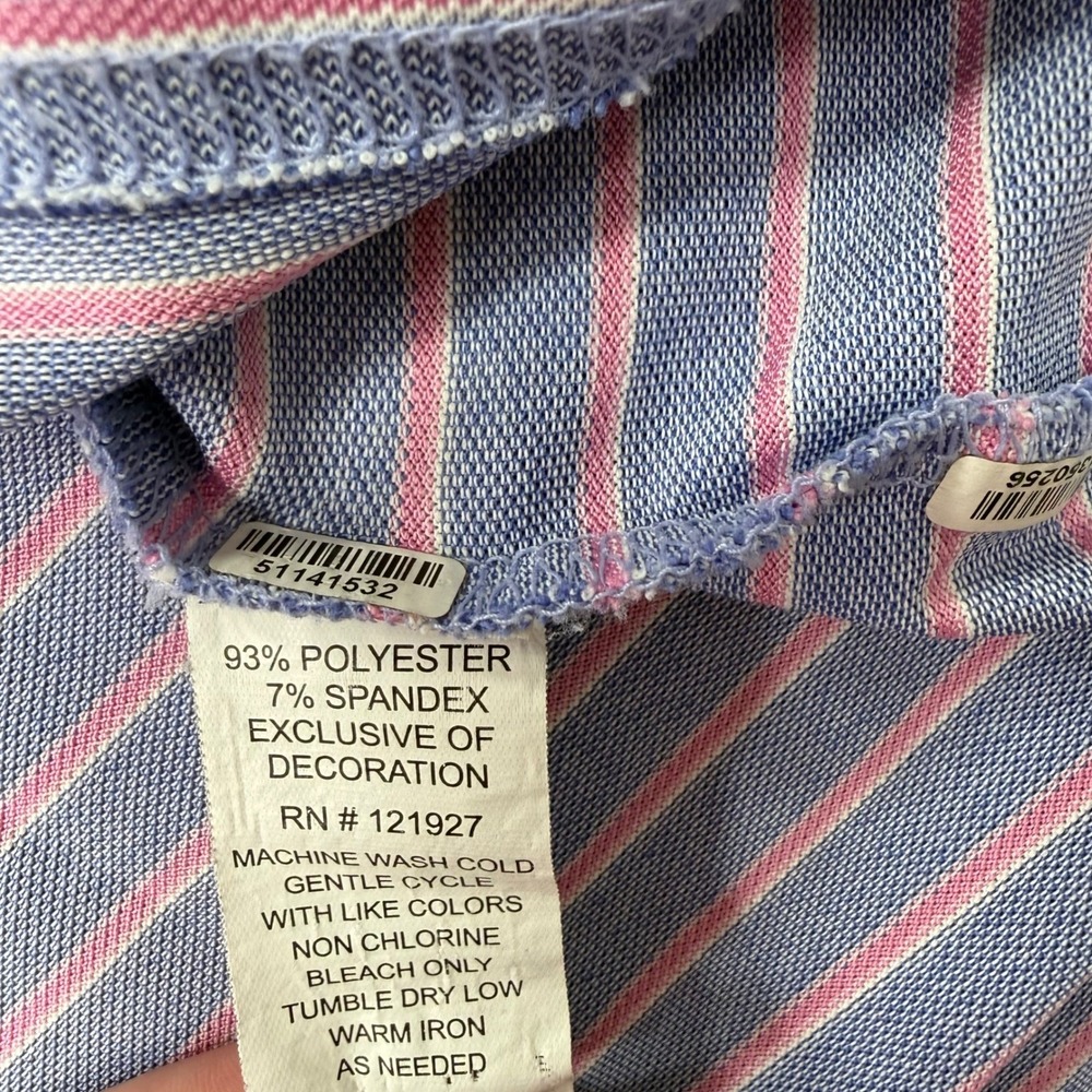 Johnnie-O Mens XXL Blue Pink Striped Performance Polo Shirt Stretch Short Sleeve - Picture 6 of 8